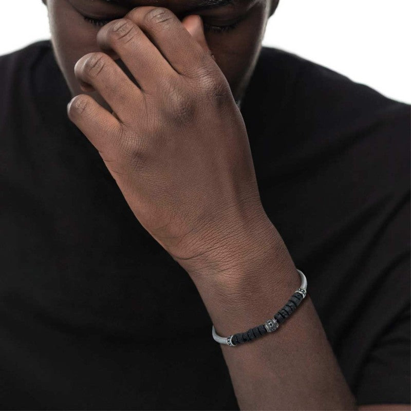 Bracciale con catena snake con elemento centrale e dischetti in pietra lavica