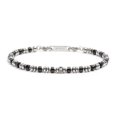 Bracciale con rondelle in pietra ed elementi in ematite
