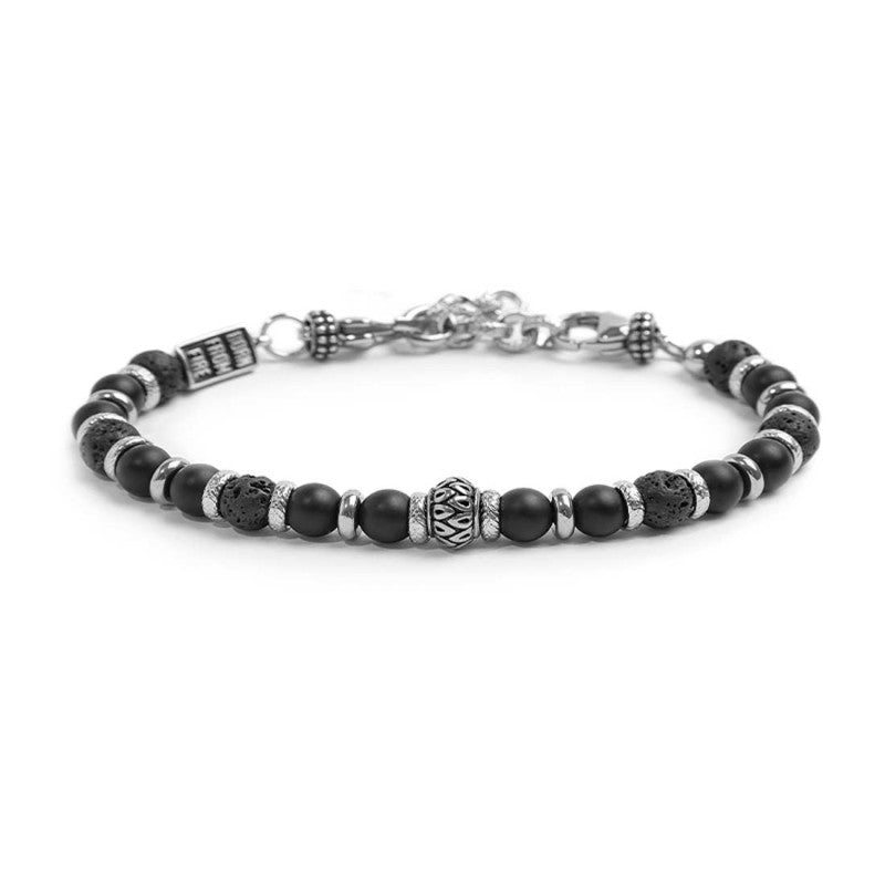 Bracciale con sfere in onice nera e pietra lavica