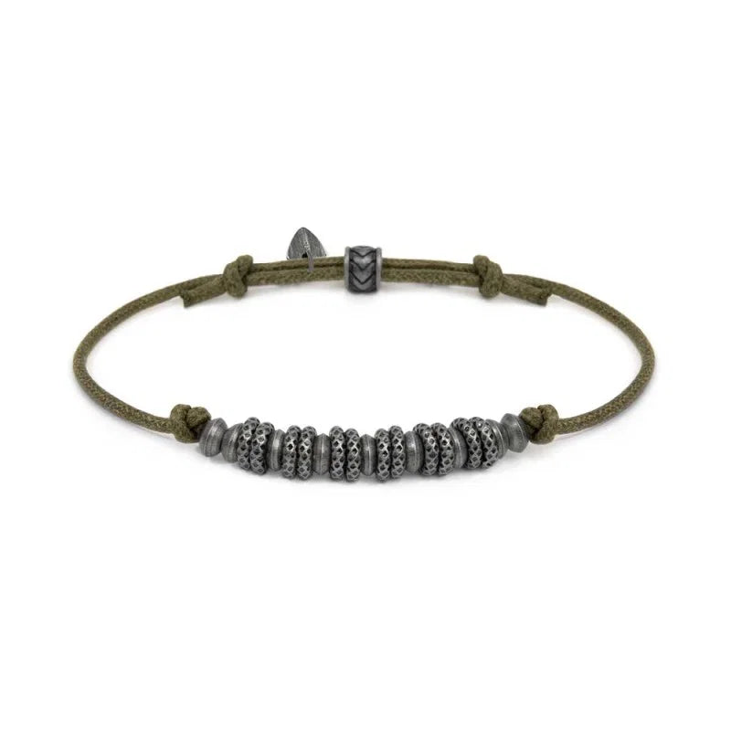 Bracciale cordino cerato rondelle in acciaio