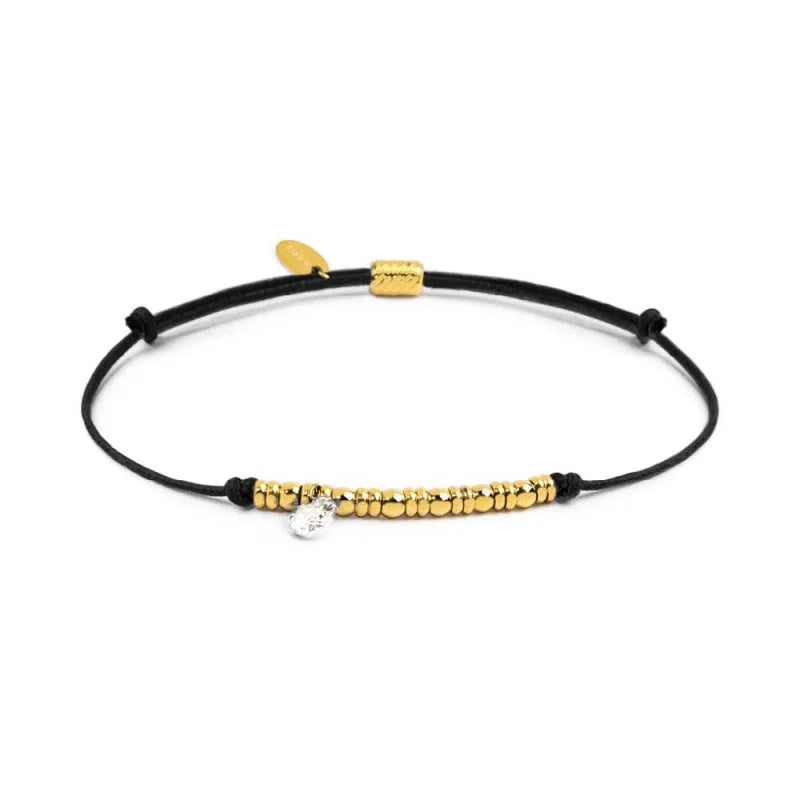 Bracciale cordino con elementi acciaio e zircone pendente