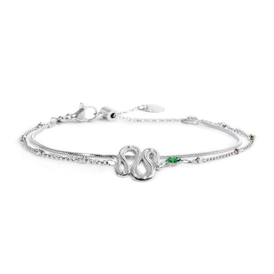 Bracciale doppia catena con serpente e zircone