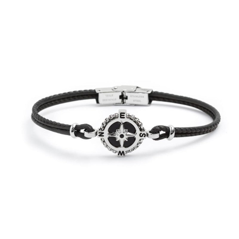 Bracciale in pelle con rosa dei venti