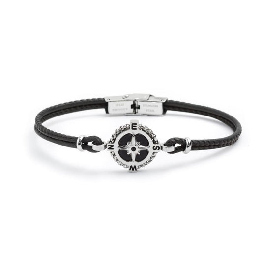 Bracciale in pelle con rosa dei venti