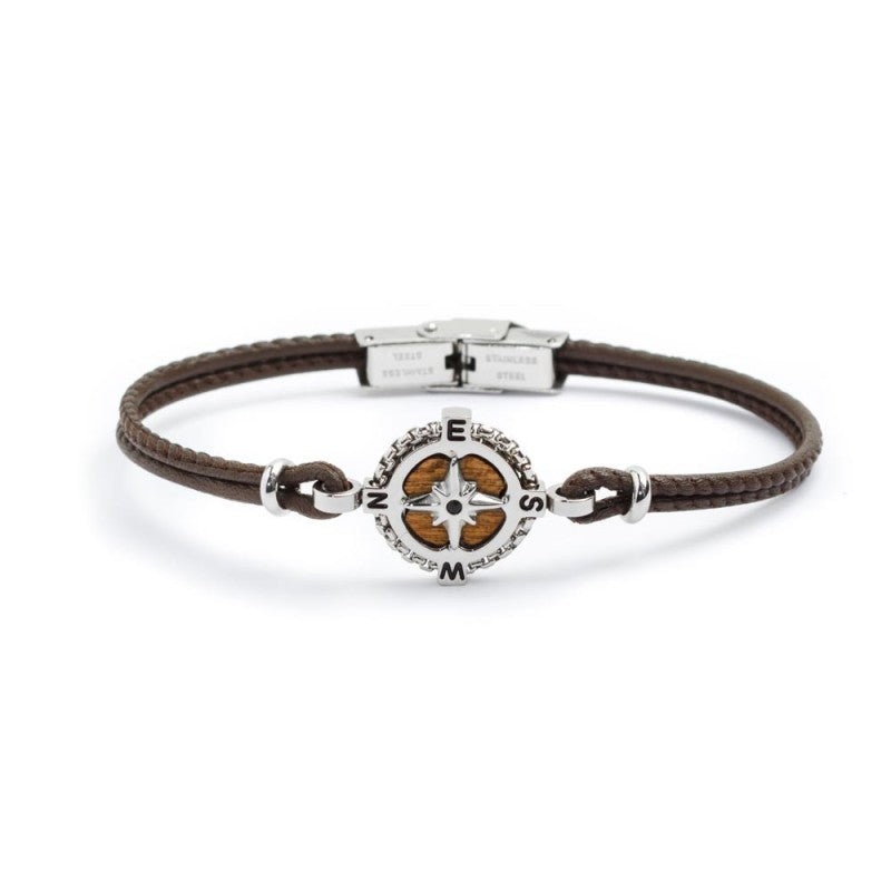 Bracciale in pelle con rosa dei venti