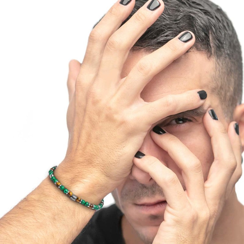 Bracciale malachite e occhio di tigre 6mm