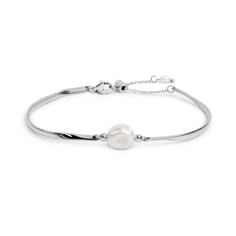 Bracciale semi rigido con tubolari twisted e perla centrale