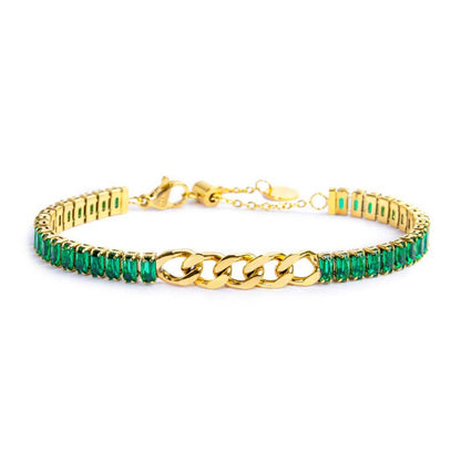 Bracciale tennis cristalli baguette con catena grumetta centrale