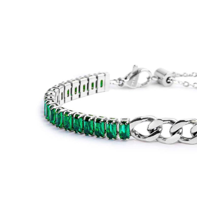 Bracciale tennis cristalli baguette con catena grumetta centrale