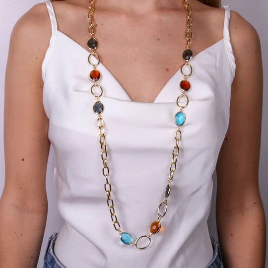 Collana in Metallo con cristalli colorati