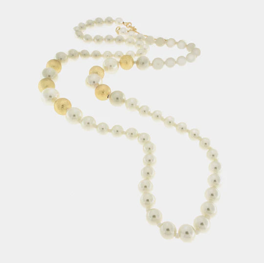 Collana in Metallo con perle biache e oro
