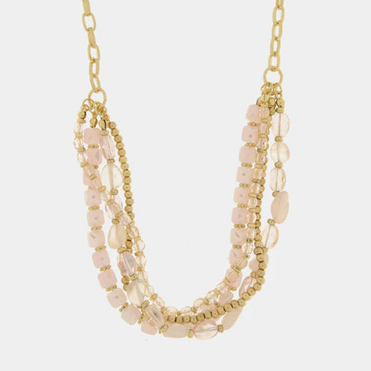 Collana in Metallo multifilo con pietre rosa