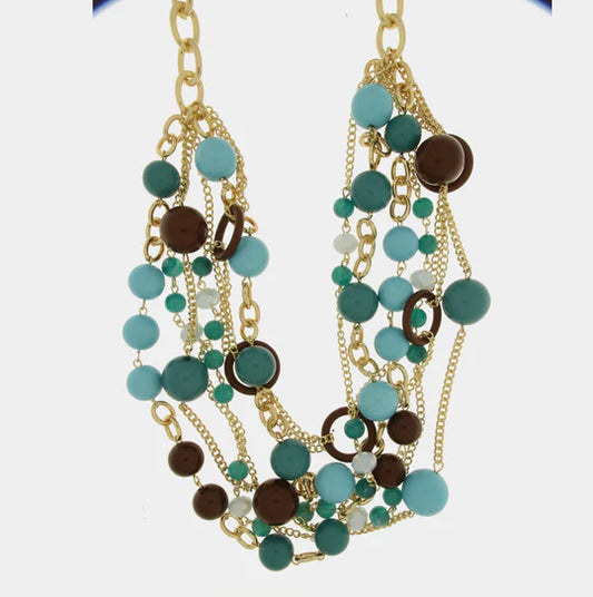 Collana in Metallo multifilo con pietre turchesi