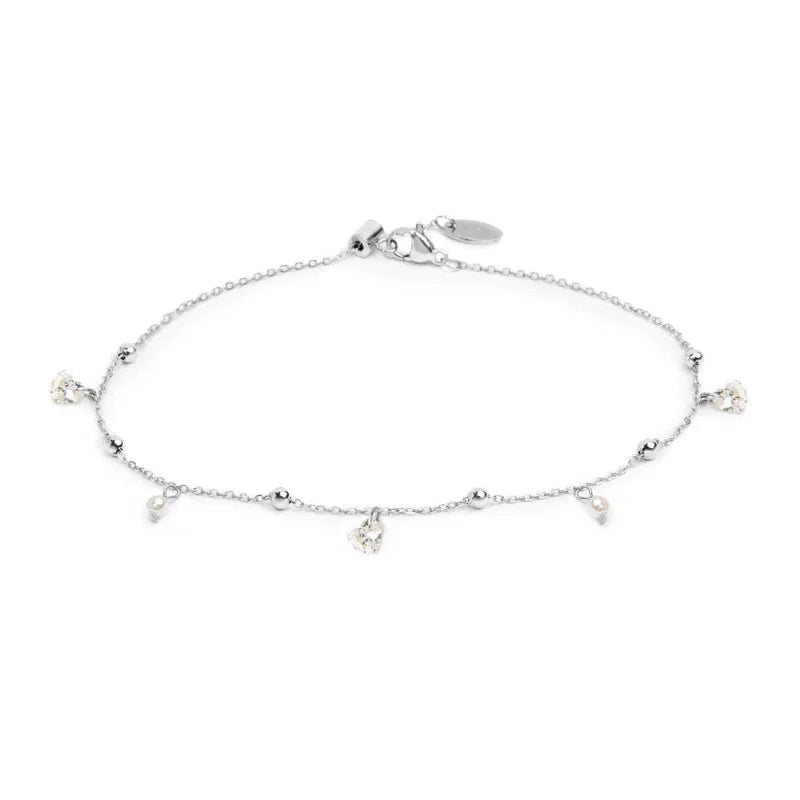 Cavigliera con zirconi e cuori pendenti bianchi