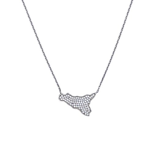 Collana bianca con charm Sicilia in argento 925