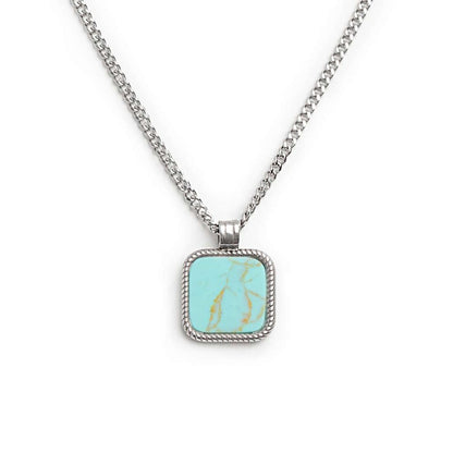 Collana catena grumetta con pendente turchese quadrato