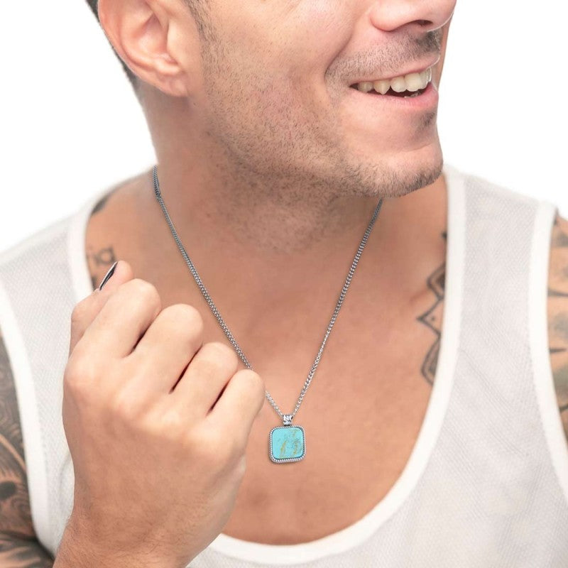Collana catena grumetta con pendente turchese quadrato