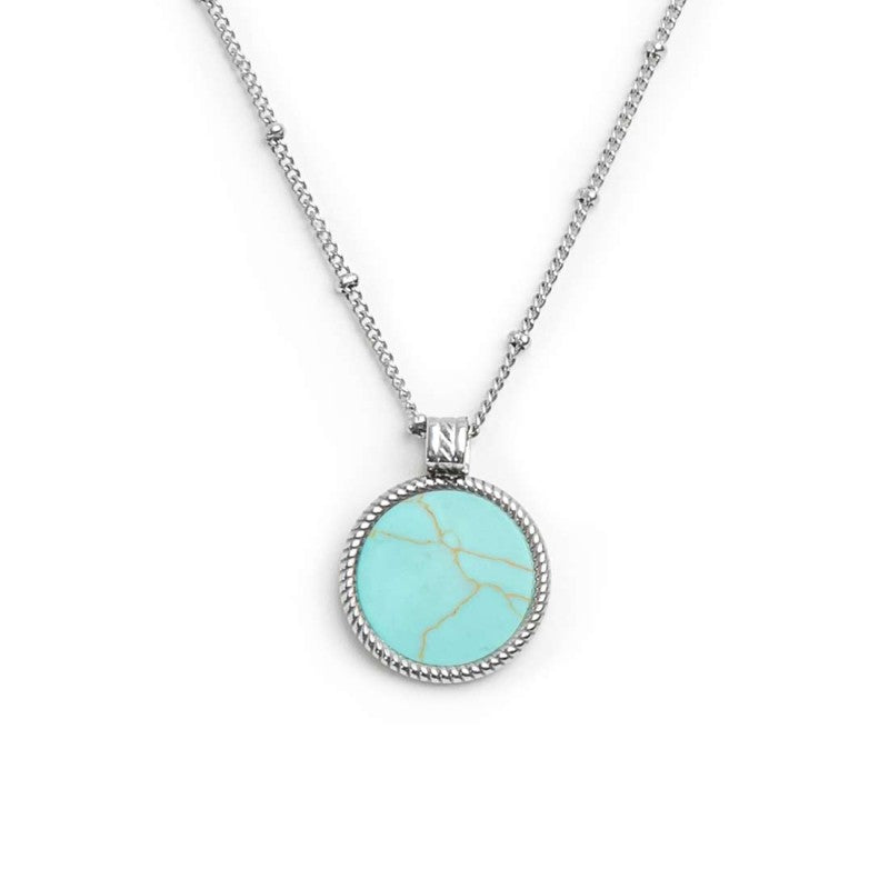 Collana catena grumetta con pendente turchese tondo