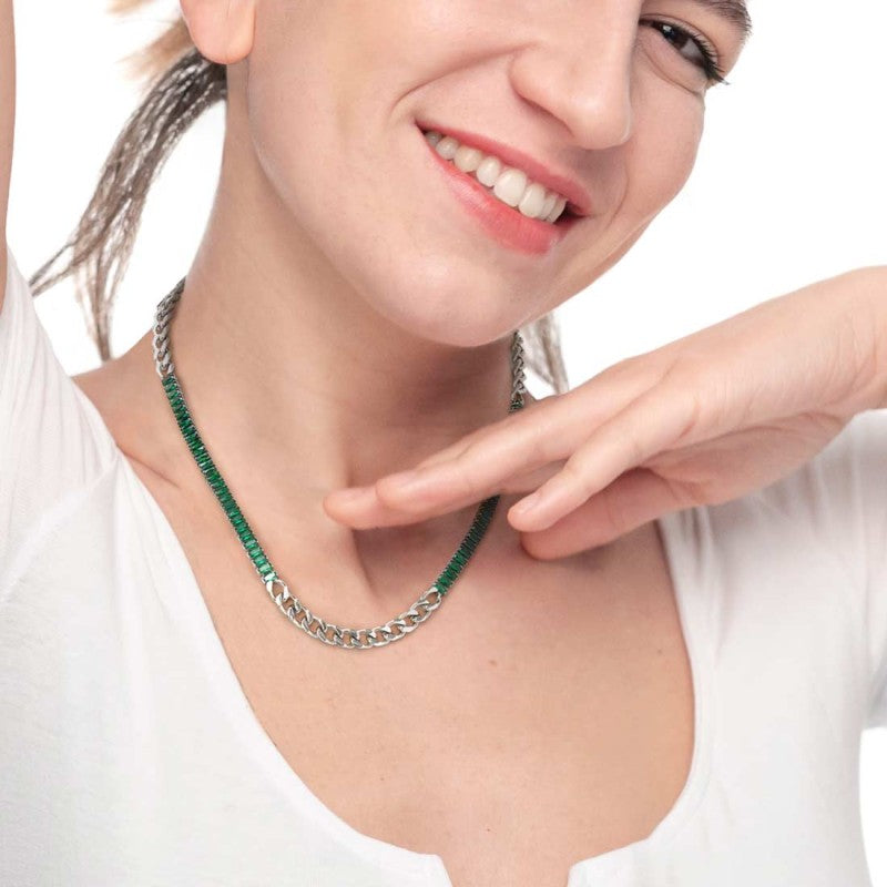 Collana catena grumetta con tennis cristalli baguette