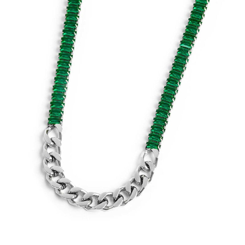 Collana catena grumetta con tennis cristalli baguette