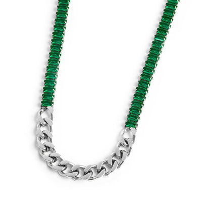 Collana catena grumetta con tennis cristalli baguette