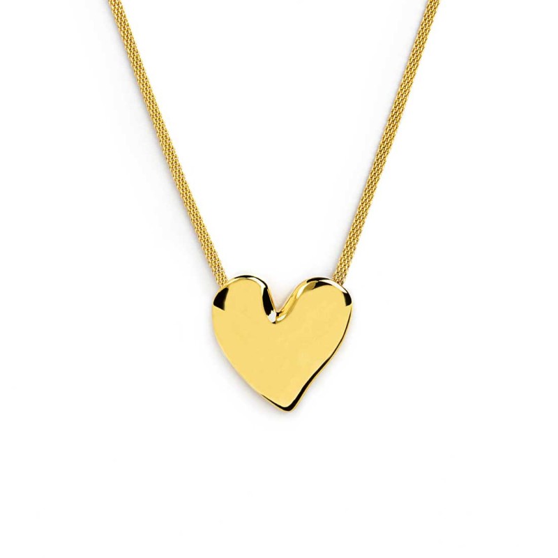 Collana catena mesh con cuore irregolare martellato