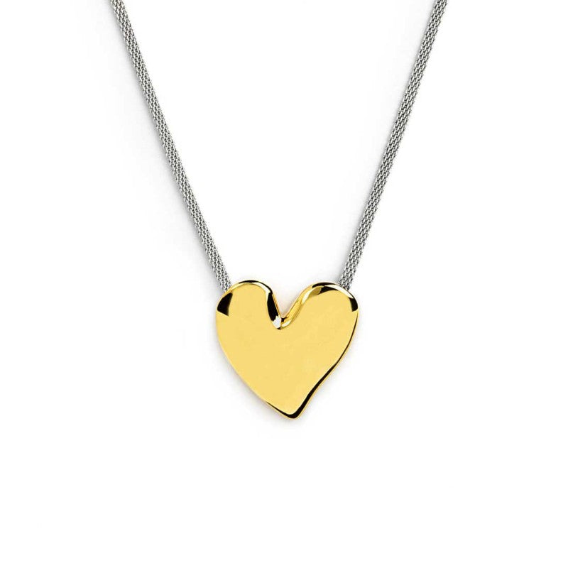 Collana catena mesh con cuore irregolare martellato