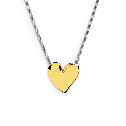 Collana catena mesh con cuore irregolare martellato