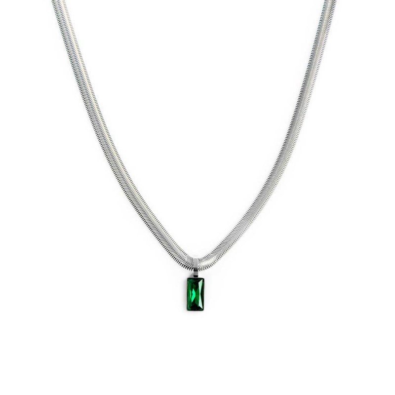 Collana catena snake cristallo baguette centrale