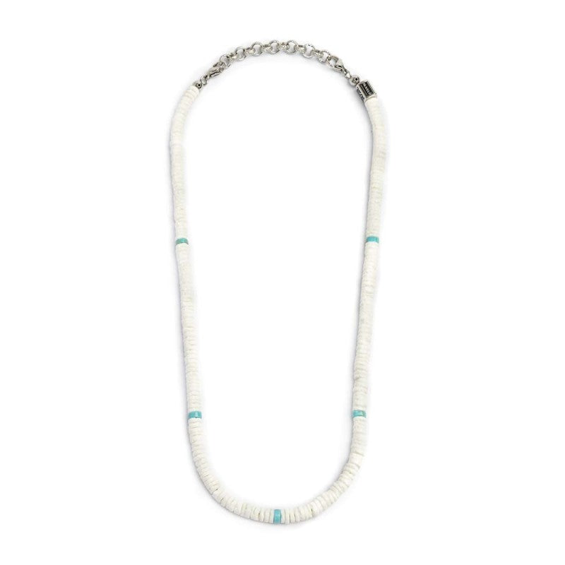 Collana con dischetti conchiglie bianche e turchesi