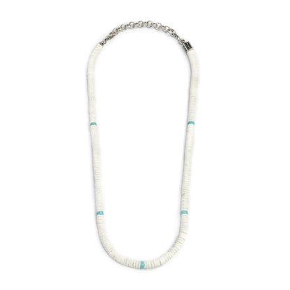Collana con dischetti conchiglie bianche e turchesi