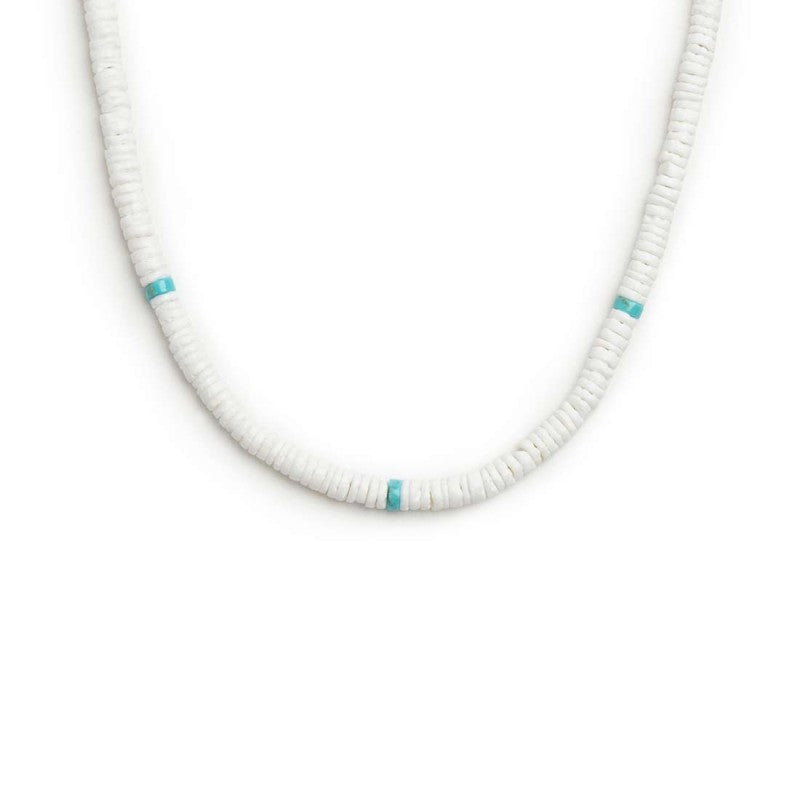 Collana con dischetti conchiglie bianche e turchesi