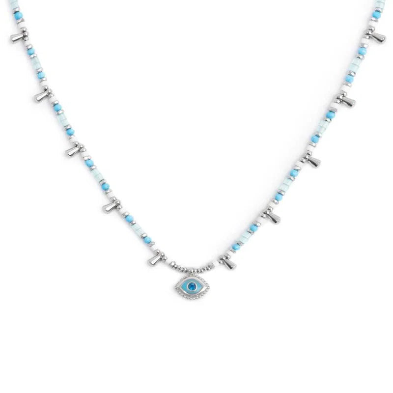 Collana con occhio pendente ed elementi di ematite sfacetttata
