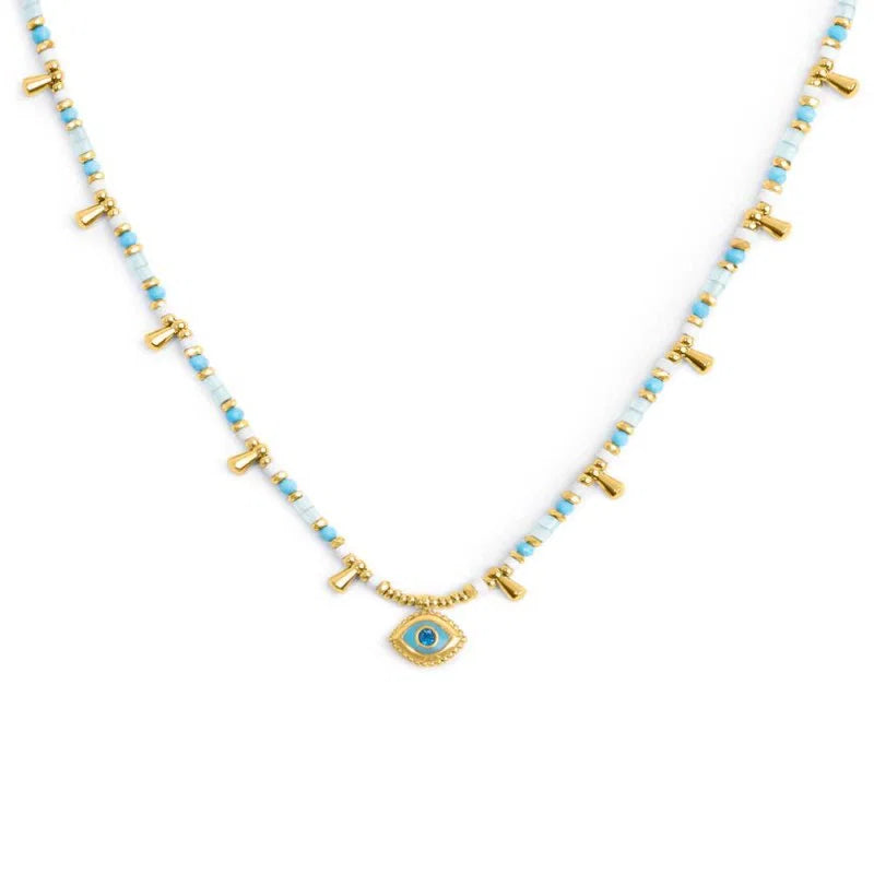 Collana con occhio pendente ed elementi di ematite sfacetttata
