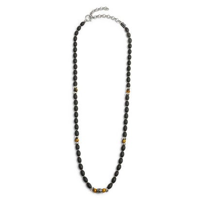 Collana con onice nera ovale e sfere occhio di tigre