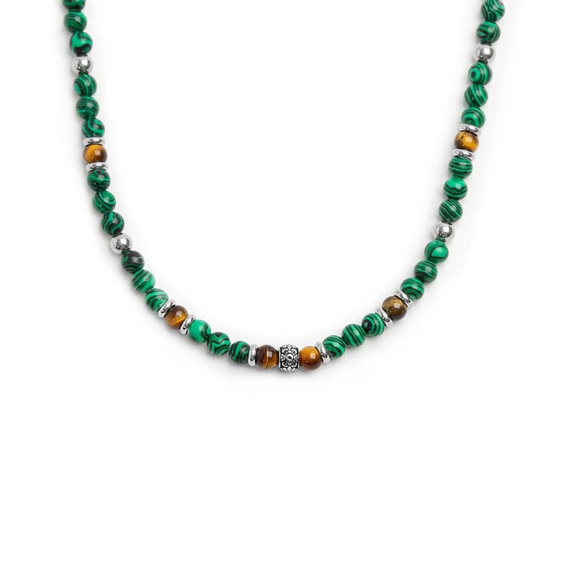 Collana con sfere malachite e occhio di tigre