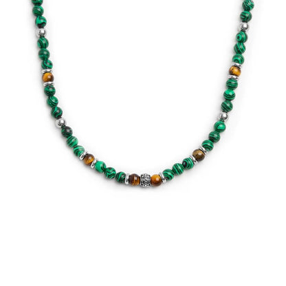 Collana con sfere malachite e occhio di tigre