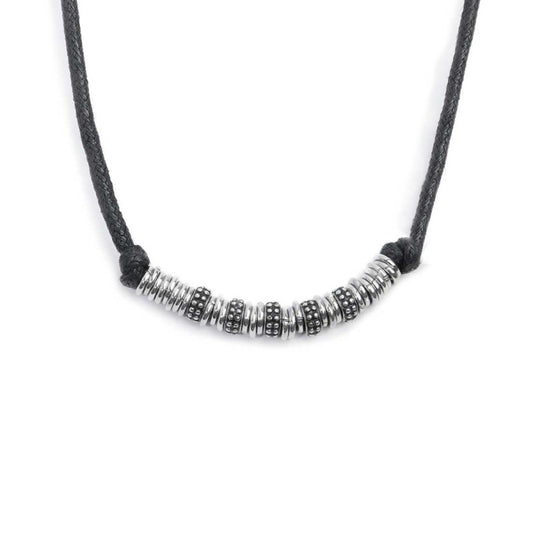 Collana cordino strobel elementi in acciaio con trama puntinata in black oil