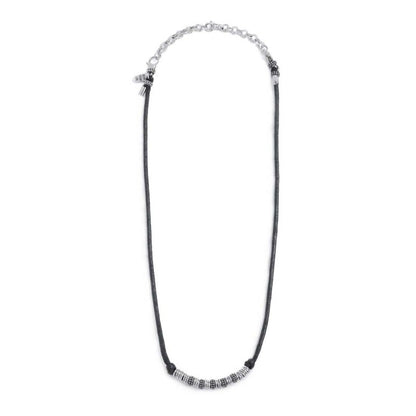 Collana cordino strobel elementi in acciaio con trama puntinata in black oil