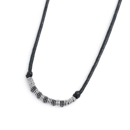 Collana cordino strobel elementi in acciaio con trama puntinata in black oil