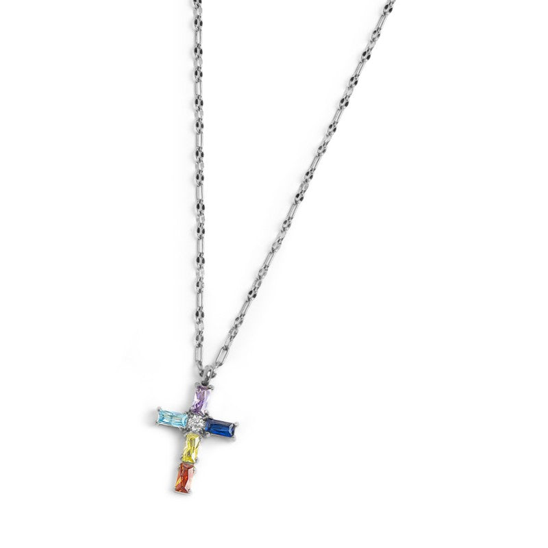 Collana croce pendente con cristalli baguette