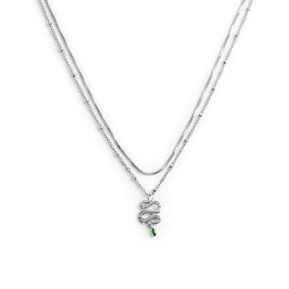 Collana doppia catena snake quadrata con serpente pendente