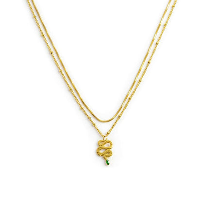 Collana doppia catena snake quadrata con serpente pendente