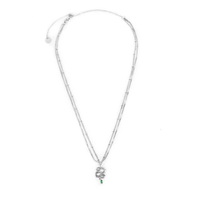 Collana doppia catena snake quadrata con serpente pendente