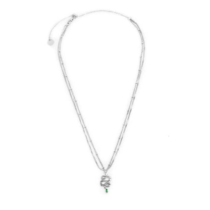 Collana doppia catena snake quadrata con serpente pendente