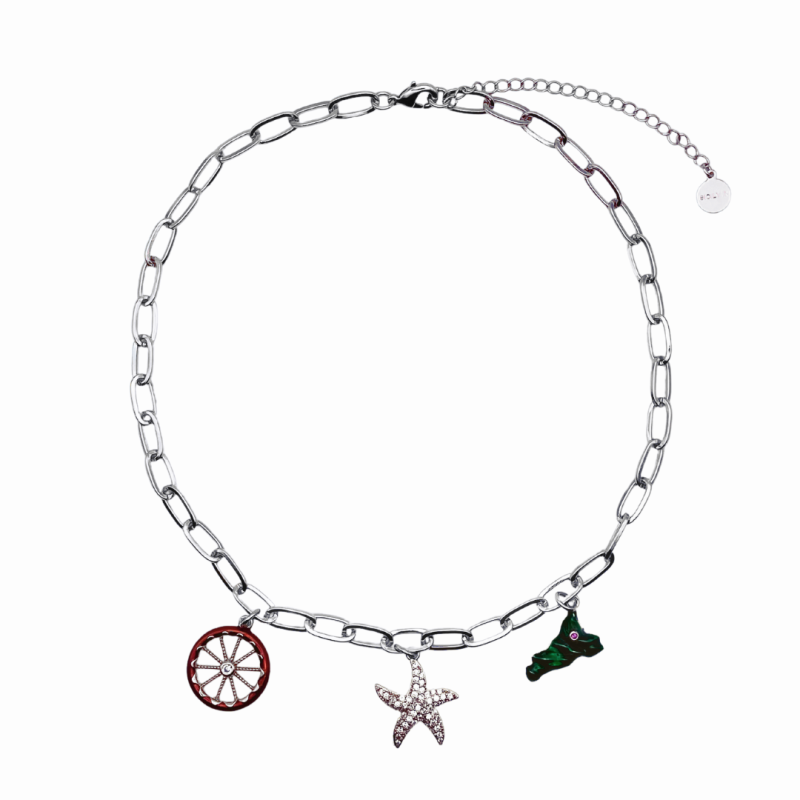 Collana in metallo anallergico con 3 charms