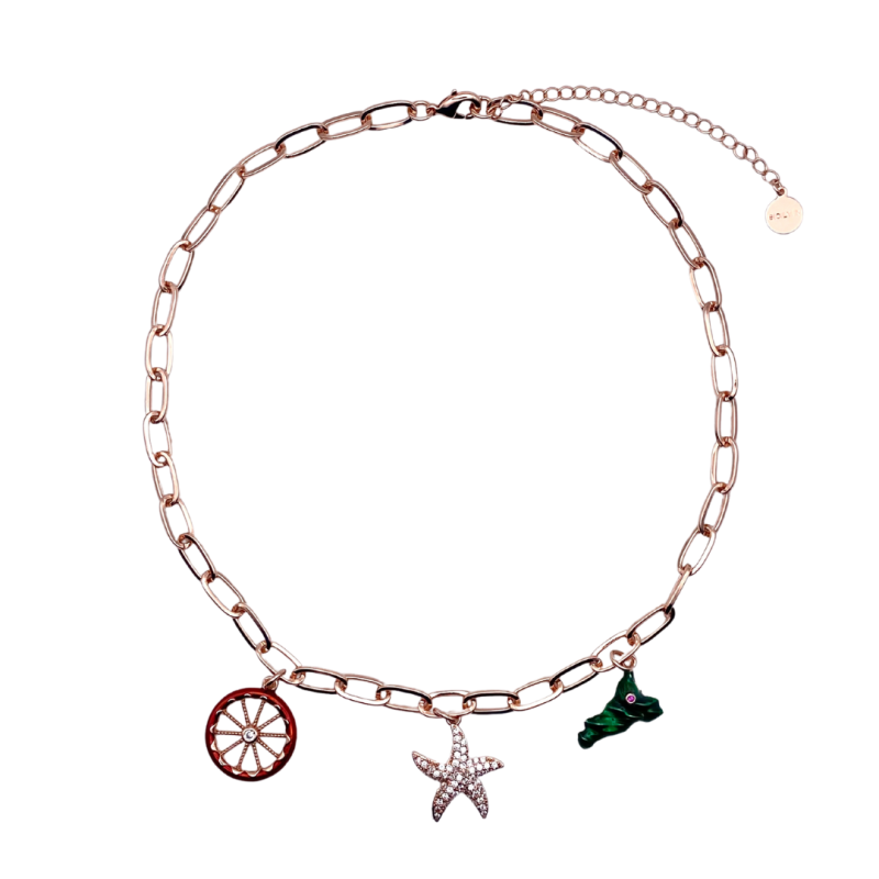 Collana in metallo anallergico con 3 charms