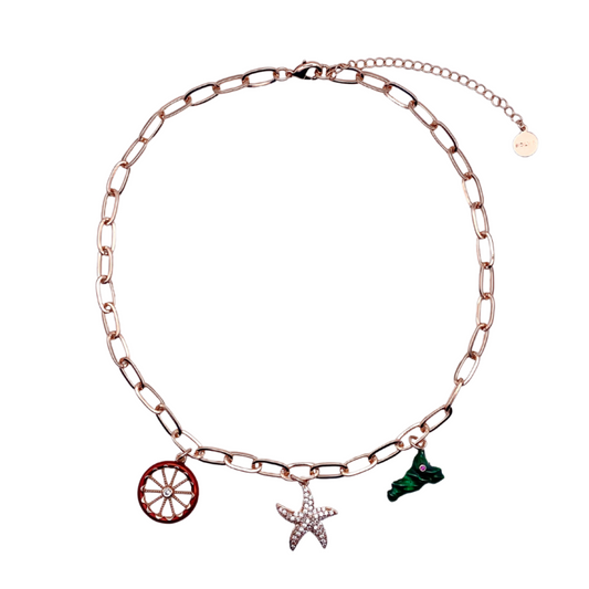 Collana in metallo anallergico con 3 charms