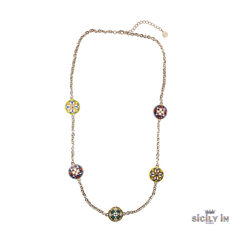 COLLANA LUNGA IN METALLO ANALLERGICO CON 5 CHARMS