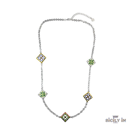 COLLANA LUNGA IN METALLO ANALLERGICO CON 5 CHARMS